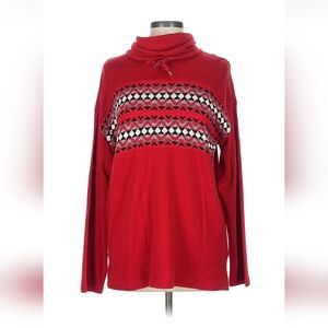 Chaps Red and Black Patterned Women's Turtleneck Sweater